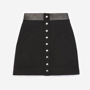The Kooples A line short skirt black  with leather belt detail